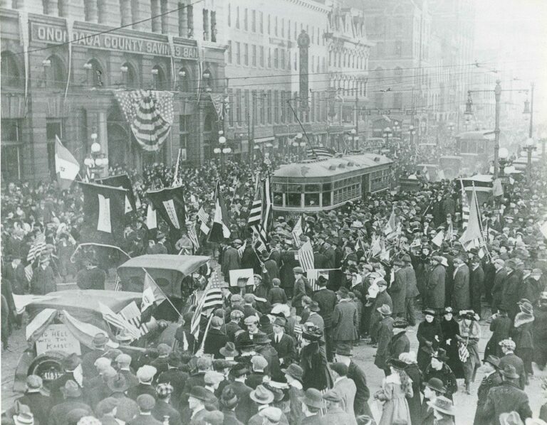 Syracuse, New York celebrates the end of World War I on Nov. 11, 1918.