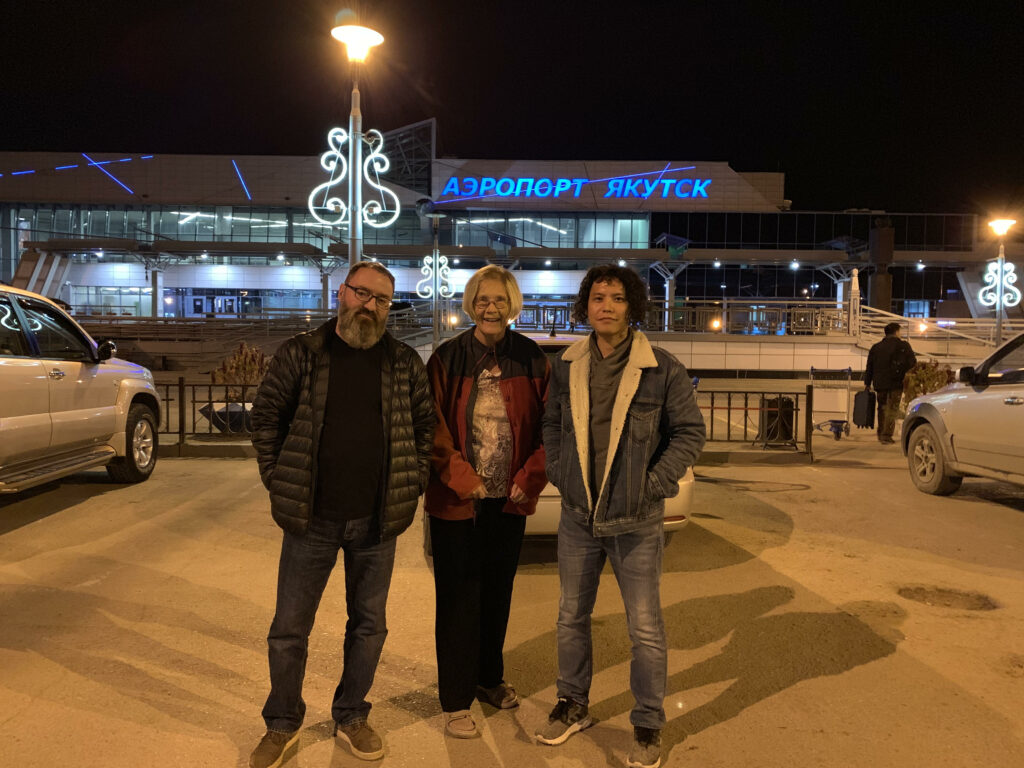 Rotarian hosts in Yakutsk. Alexi and Yvegeny with Ann Wright. Photo by Ann Wright.