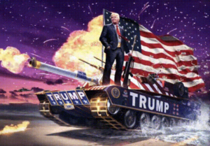 Trump on a tank