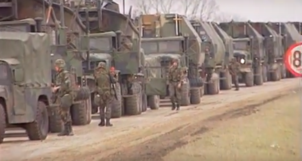U.S. Army vehicles just outside of Zupanja, Croatia in January, 1996. The U.S. headed the Stabilization Force in Bosnia and Herzegovina (SFOR), a NATO-led multinational peacekeeping force after the Bosnian war. 