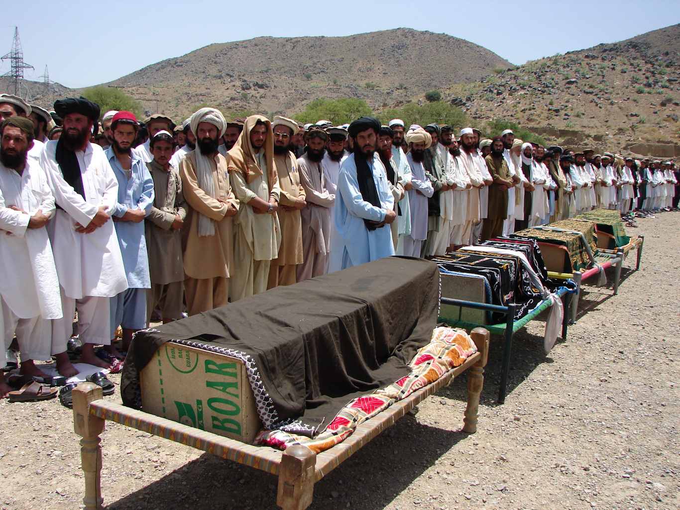 Pakistanis offer funeral prayers for villagers killed by a U.S. drone attack in Miranshah near the Afghanistan border. Hasbunullah | AP