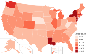 COVID 19 by state, March 2020