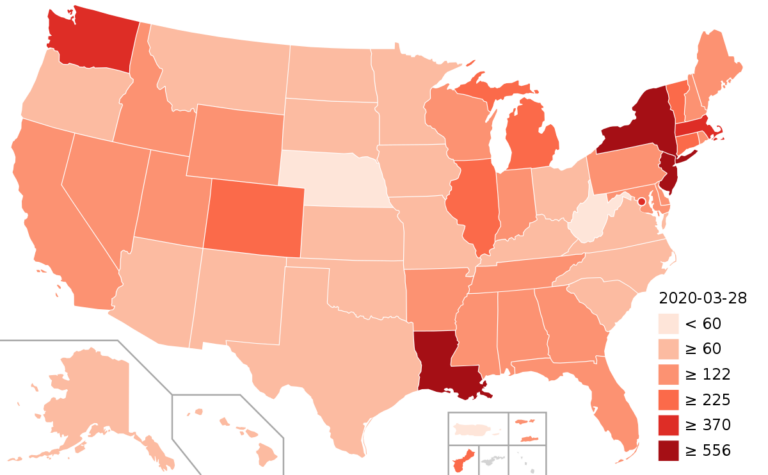 COVID 19 by state, March 2020