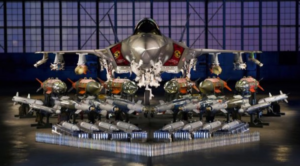 F35 military aircraft loaded with bombs