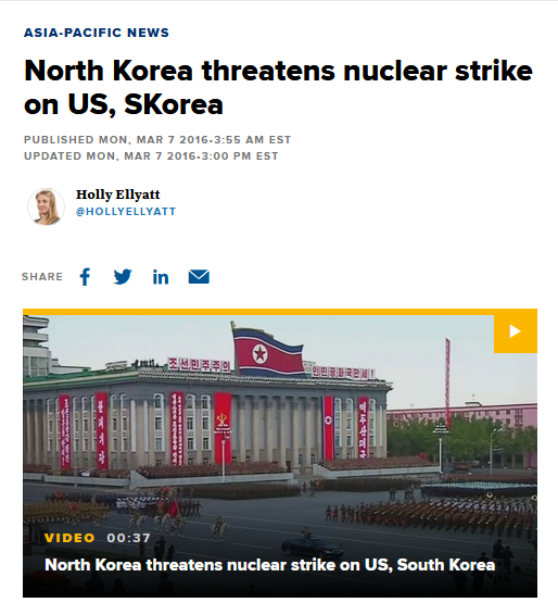 artículo que afirma que Corea del Norte amenaza el ataque nuclear de Estados Unidos