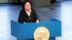 Setsuko Thurlow, ICAN campaigner and Hiroshima survivor, speaks at City Hall, in Oslo