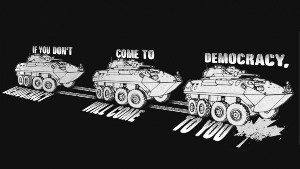 "Ako ne dođete do demokratije, demokratija će doći do vas". Ilustracija: Crystal Yung