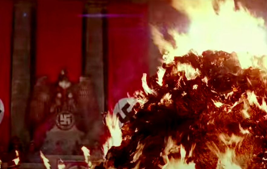 Book burning scene from "Indiana Jones" movie