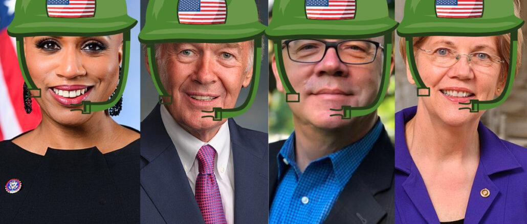 progressive candidates with military helmets on