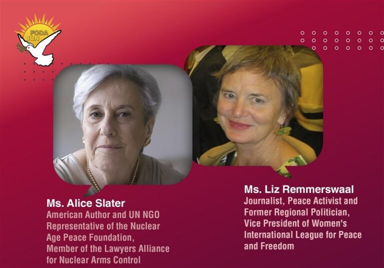 peace activists Alice Slater and Liz Remmerswaal