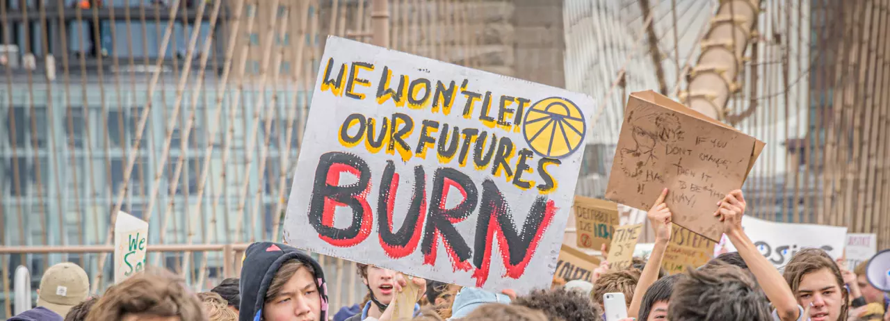 protest sign - we won't let our futures burn