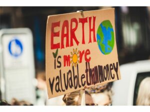 "Earth is more valuable than money" protest sign