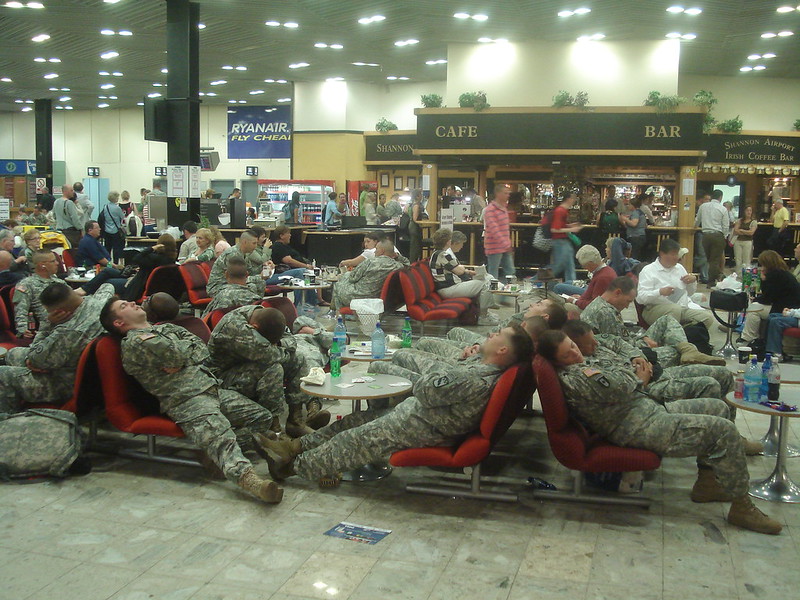 US soldiers waiting at Shannon Airport.