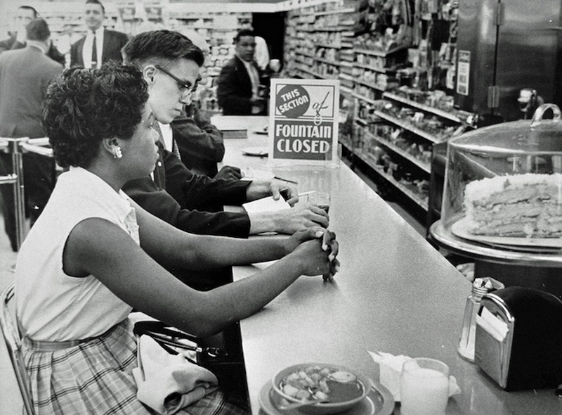 "This Section of Fountain Closed" in Arlington, Virginia, 1960, David Hartsough and another lunch counter protestor