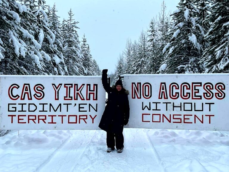 "Cas Yikh - No Access" Rachelle Friesen at an action to protect Gidimpt'en territory from outside invasion