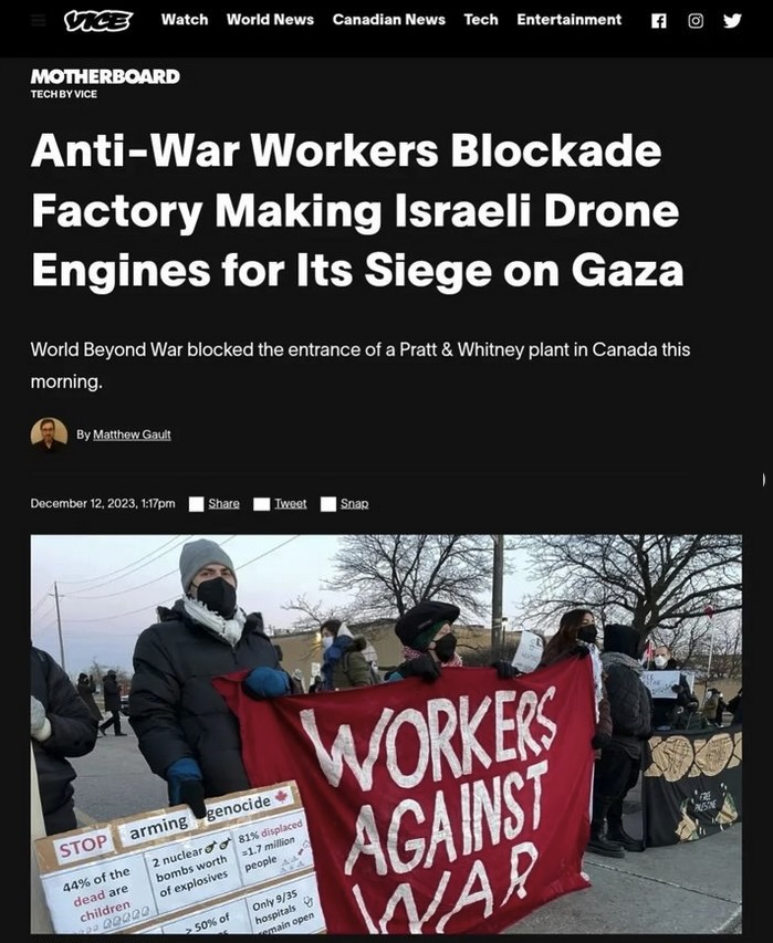 Vice Magazine coverage of protest at Pratt and Whitney in Canada