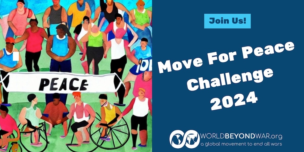 Move For Peace Challenge 2024 - atletoj ĉirkaŭantaj la vorton "paco"