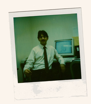 An old picture of Marc Eliot Stein with an early Sun workstation, circa 1990
