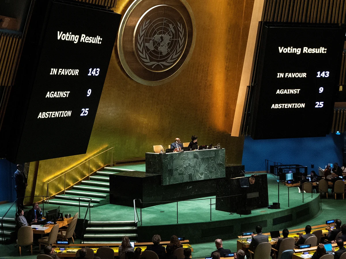 UN General Assembly voting on Israel's war crimes in Gaza in 2024