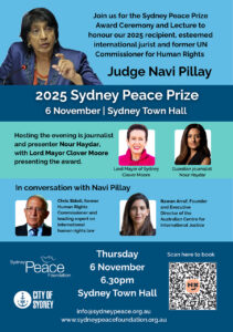 Judge Navi Pillay to Accept 2025 Sydney Peace Prize