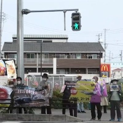 The view of the protest along Route 41 from the perspective of cars on the street